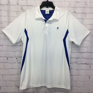 Fila Golf Polo Men’s Size L White Blue Athleisure Sport Performance Casual Beach